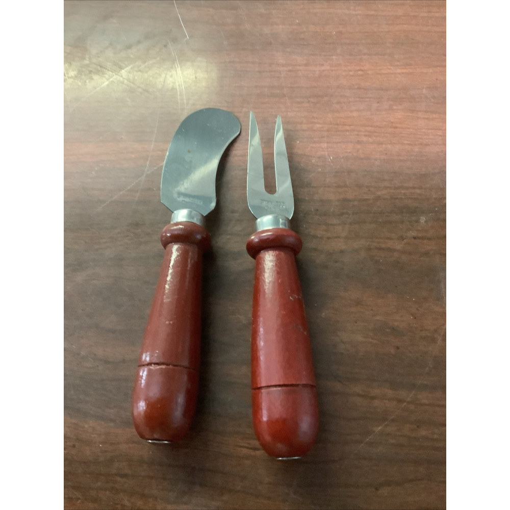 Stainless Steel Curved Cheese Knive Fork Hardwood Handle
